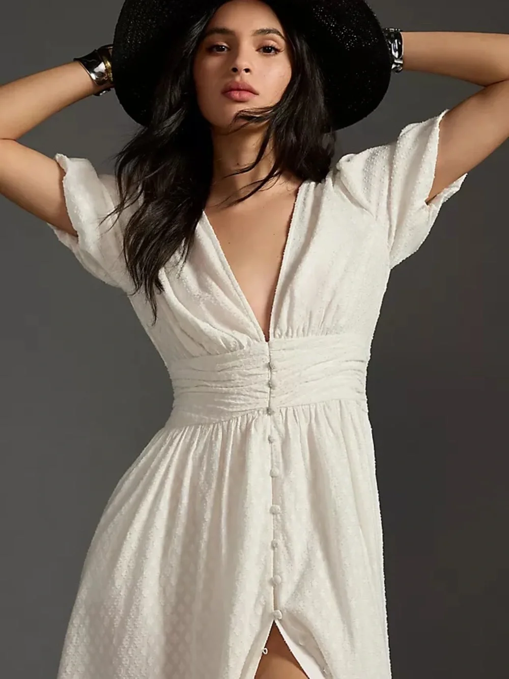 Nwot Anthropologie Katerina White Puff-Sleeve Deep V Mini Dress - Picture 6 of 6